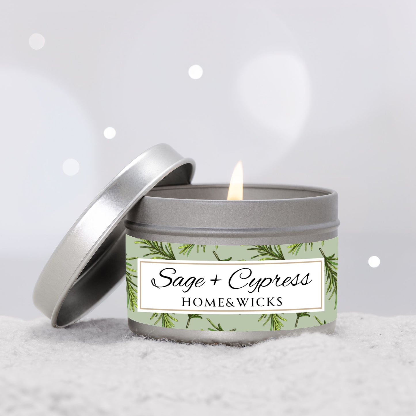 Sage & Cypress Coconut Soy Wax Candle, 4 oz. Silver Tin Jar with Lid - Aromatic Scented Candle, Captivating Scented Candle, Fall Candle