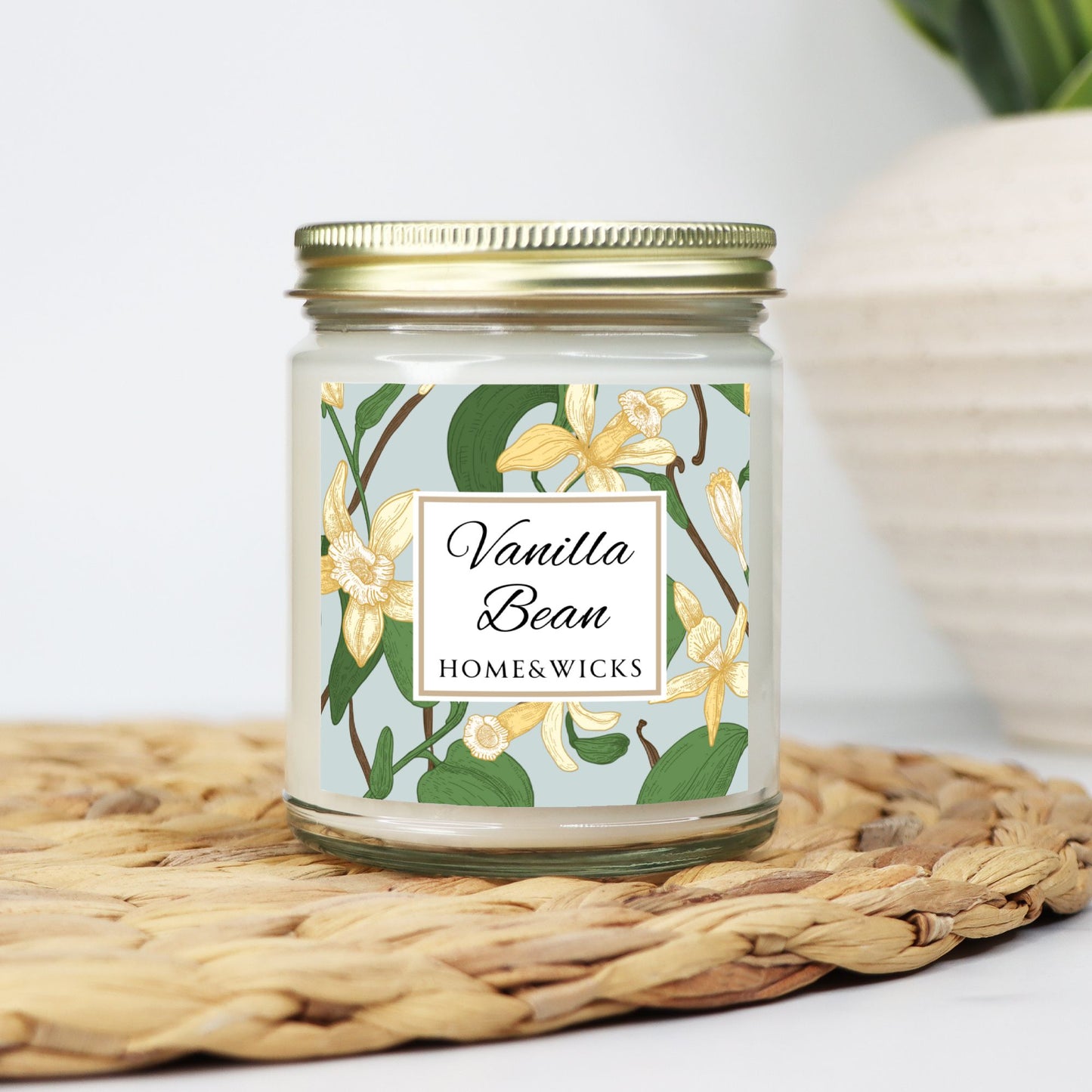 Vanilla Bean Coconut Apricot Wax Candle, 9 oz Amber Jar, Gold Lid - Relaxing Scent, Gift for Her, Vanilla Aromatherapy, Natural Coconut Wax