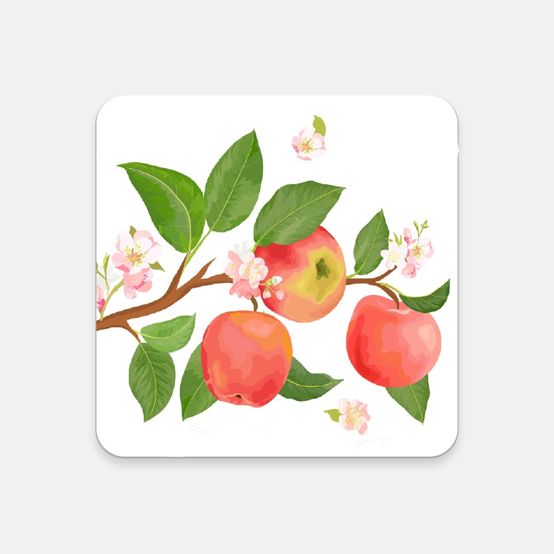 Apple Harvest - Square Hardboard Coaster, Cork Backed - 3.75" x 3.75" - Priced per coaster