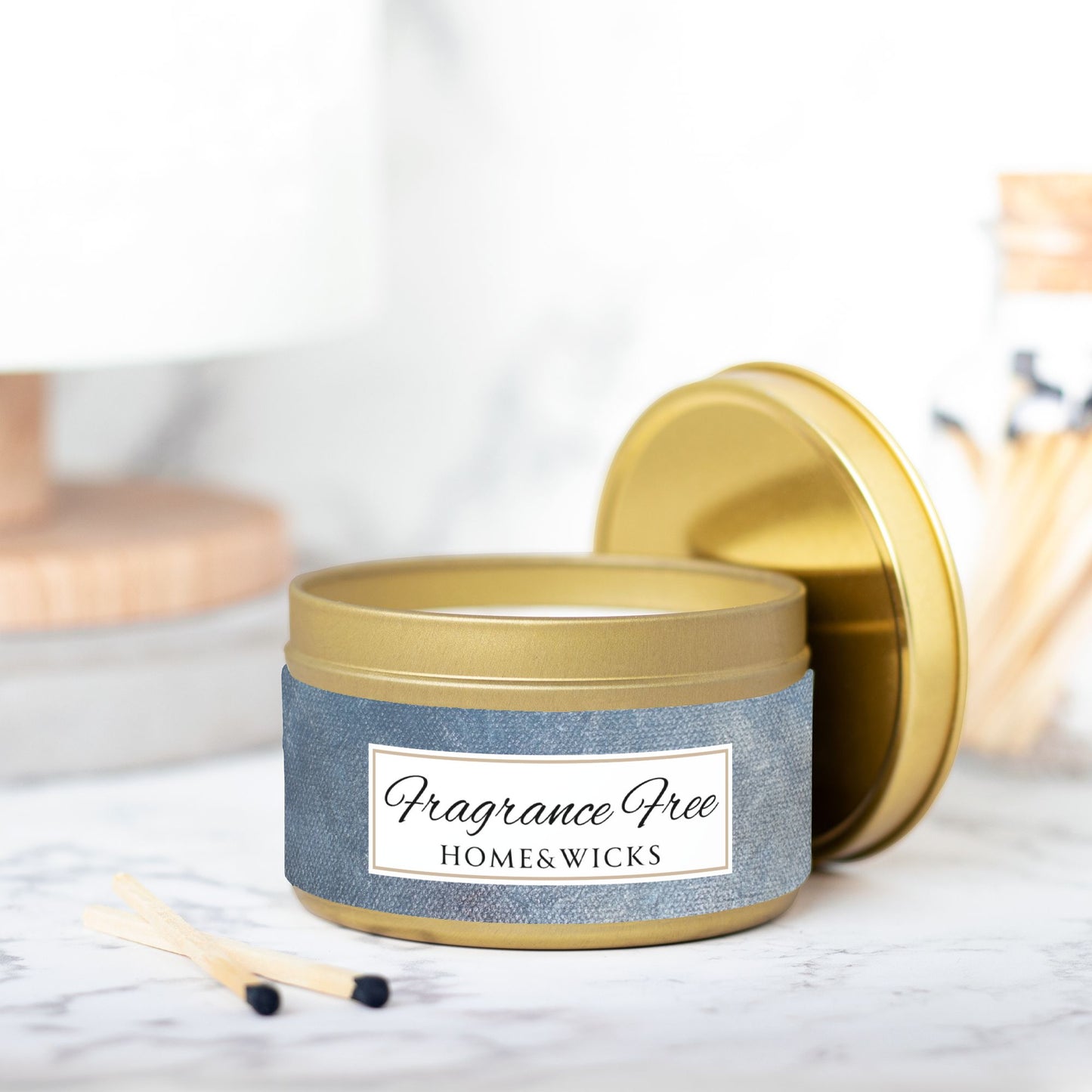 Fragrance Free Coconut Soy Wax Candle, 8 oz. Gold Tin Jar with Lid - Unscented Coconut Soy Wax Candle
