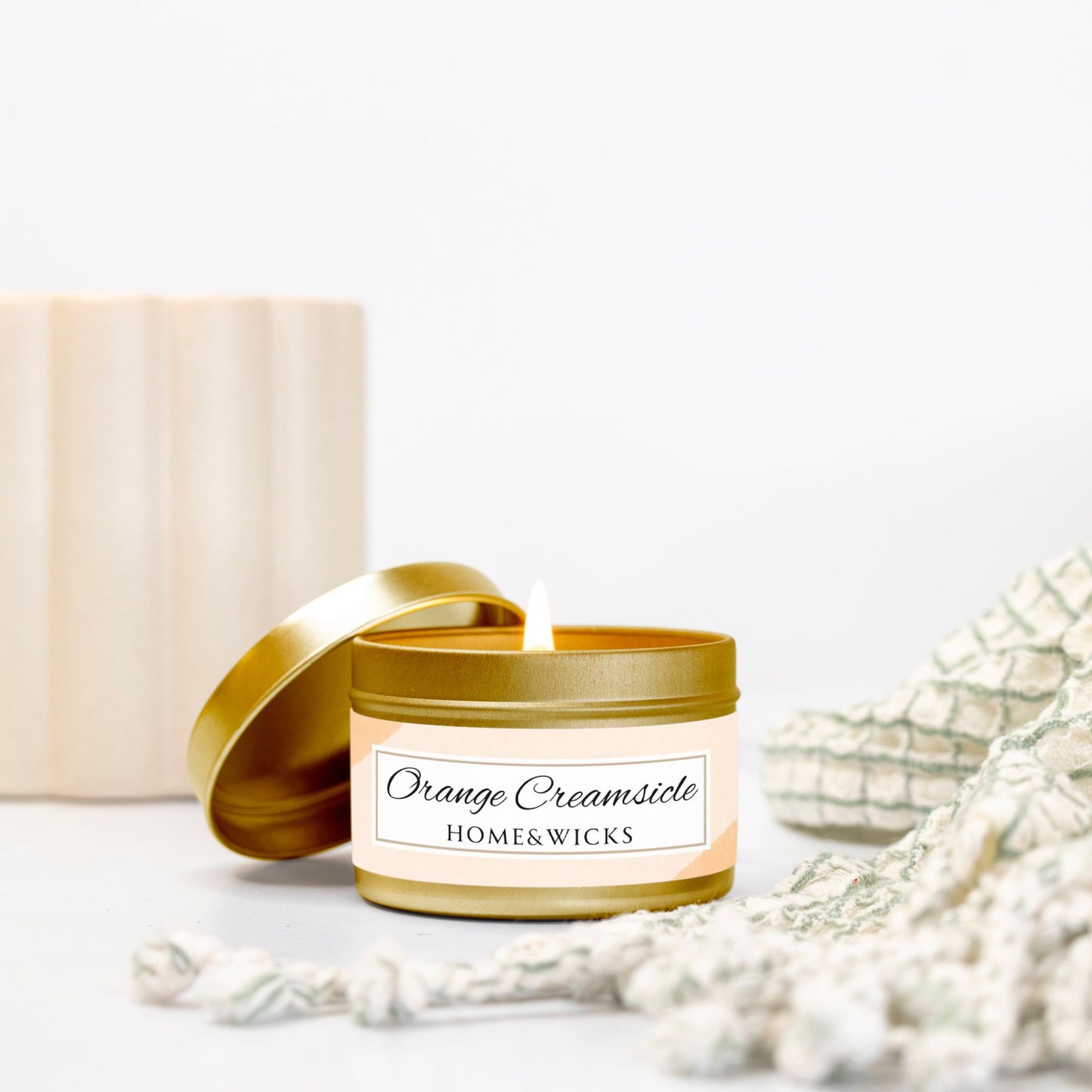 Orange Creamsicle Coconut Soy Wax Candle, 4 oz. Gold Tin Jar with Lid - Summer Candle, Orange Scented Candle, Gourmand Scented Candle