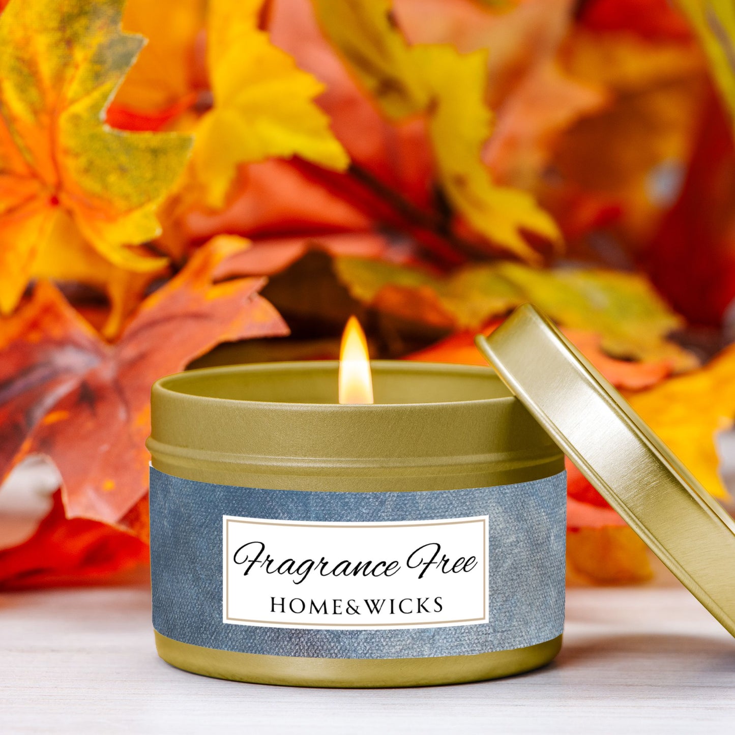 Fragrance Free Coconut Soy Wax Candle, 4 oz. Gold Tin Jar with Lid - Unscented Coconut Soy Wax Candle