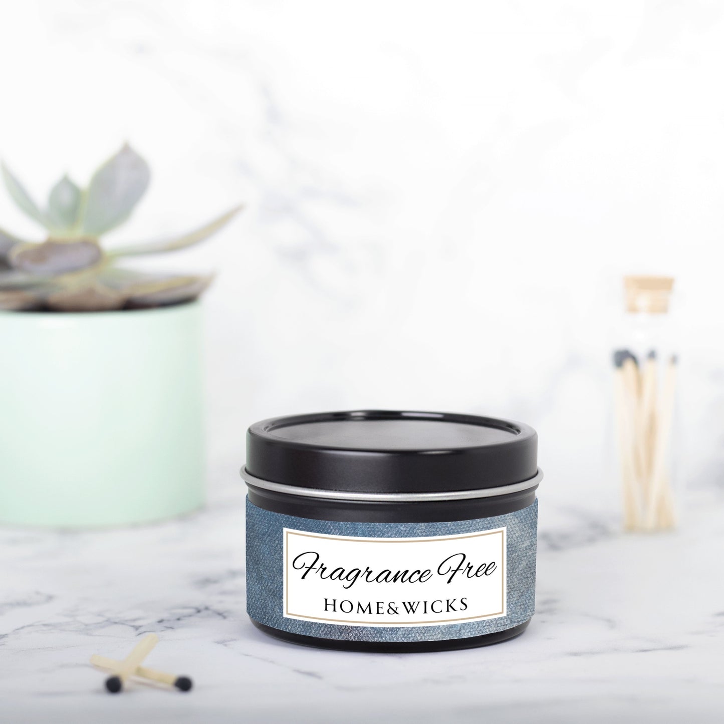 Fragrance Free Coconut Soy Wax Candle, 4 oz. Black Tin Jar with Lid - Unscented Coconut Soy Wax Candle