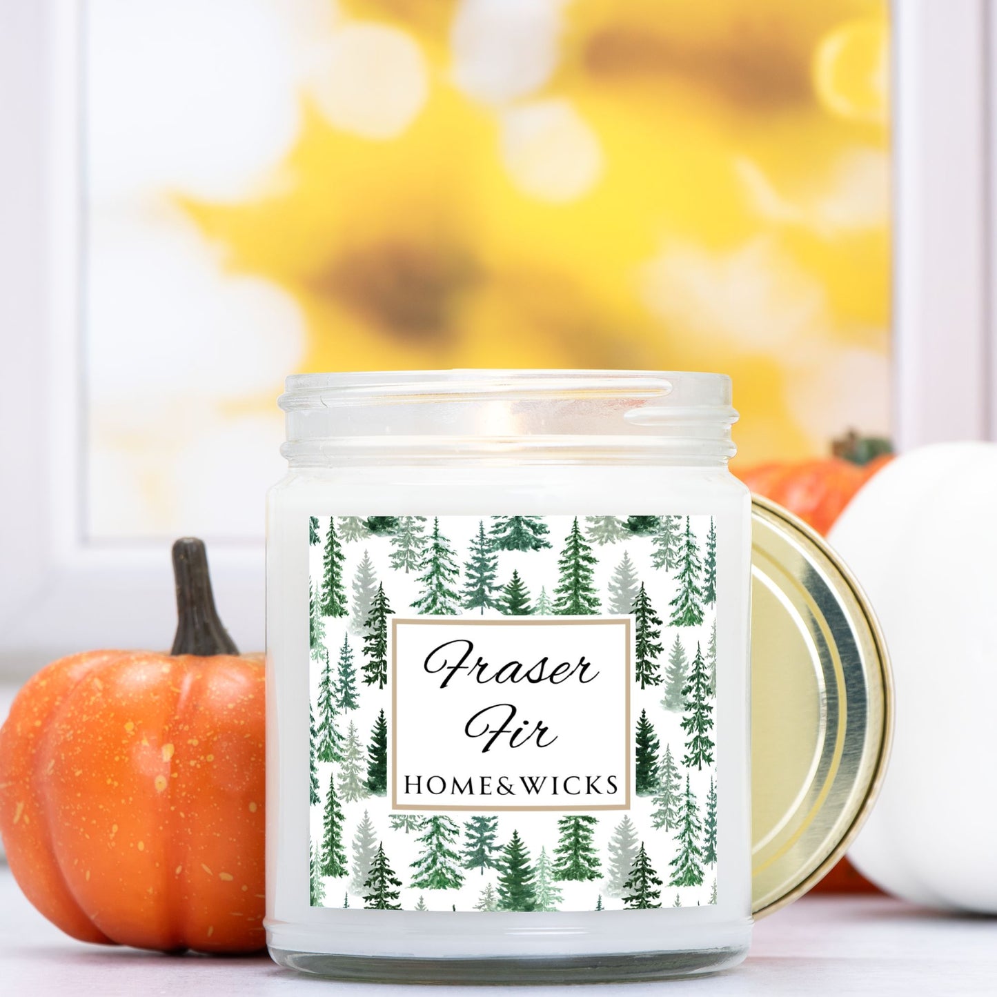 Fraser Fir Scented 9 oz. Coconut Apricot Wax Candle, Clear Jar with Gold Lid, Cotton Wick - Christmas Candle, Holiday Decor, Winter Candle