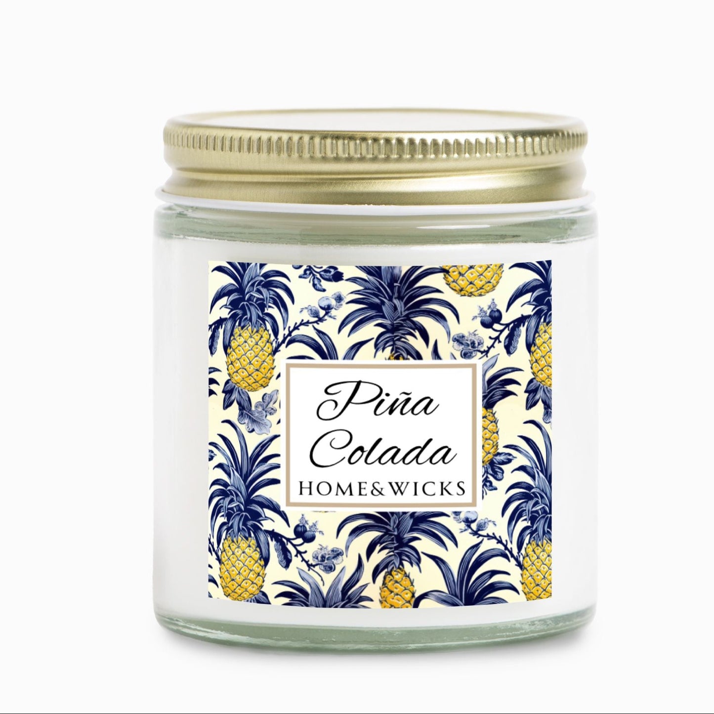 Piña Colada Coconut Apricot Wax Candle, 4 oz. Clear Jar with Gold Lid - Tropical Scented Candle, Fruity Candle, Tropical Decor