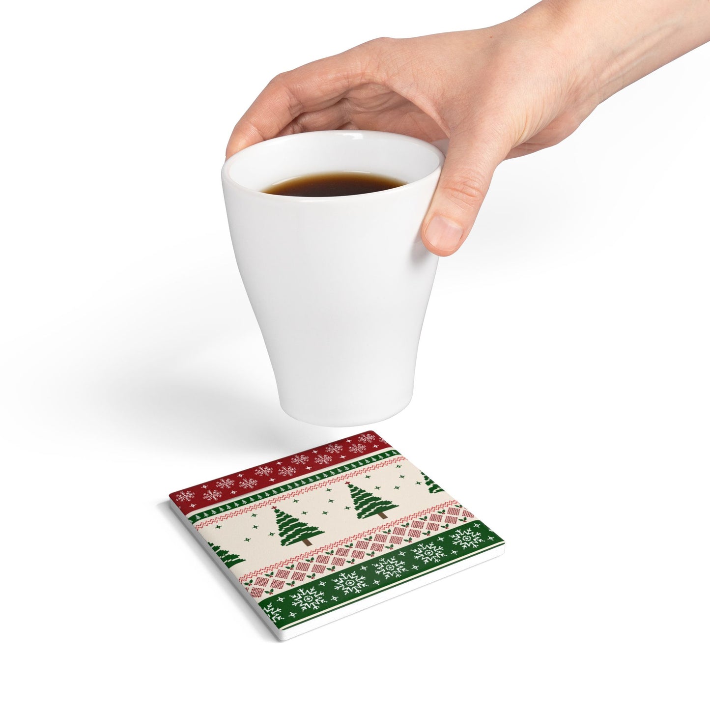 Christmas Trees - Ceramic Tile Coaster, Cork Backed - Round or Square Size Choices, Perfect for Christmas / Winter Home Decor & Holiday Gifts - Priced per coaster