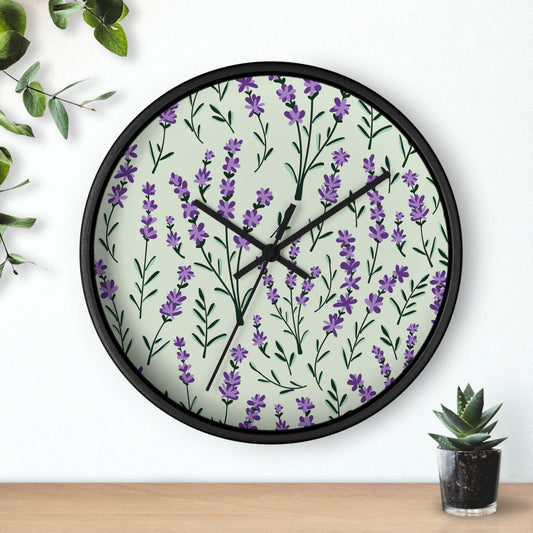 Lavender Sage Wall Clock - Select from Black, White or Natural Wood Color