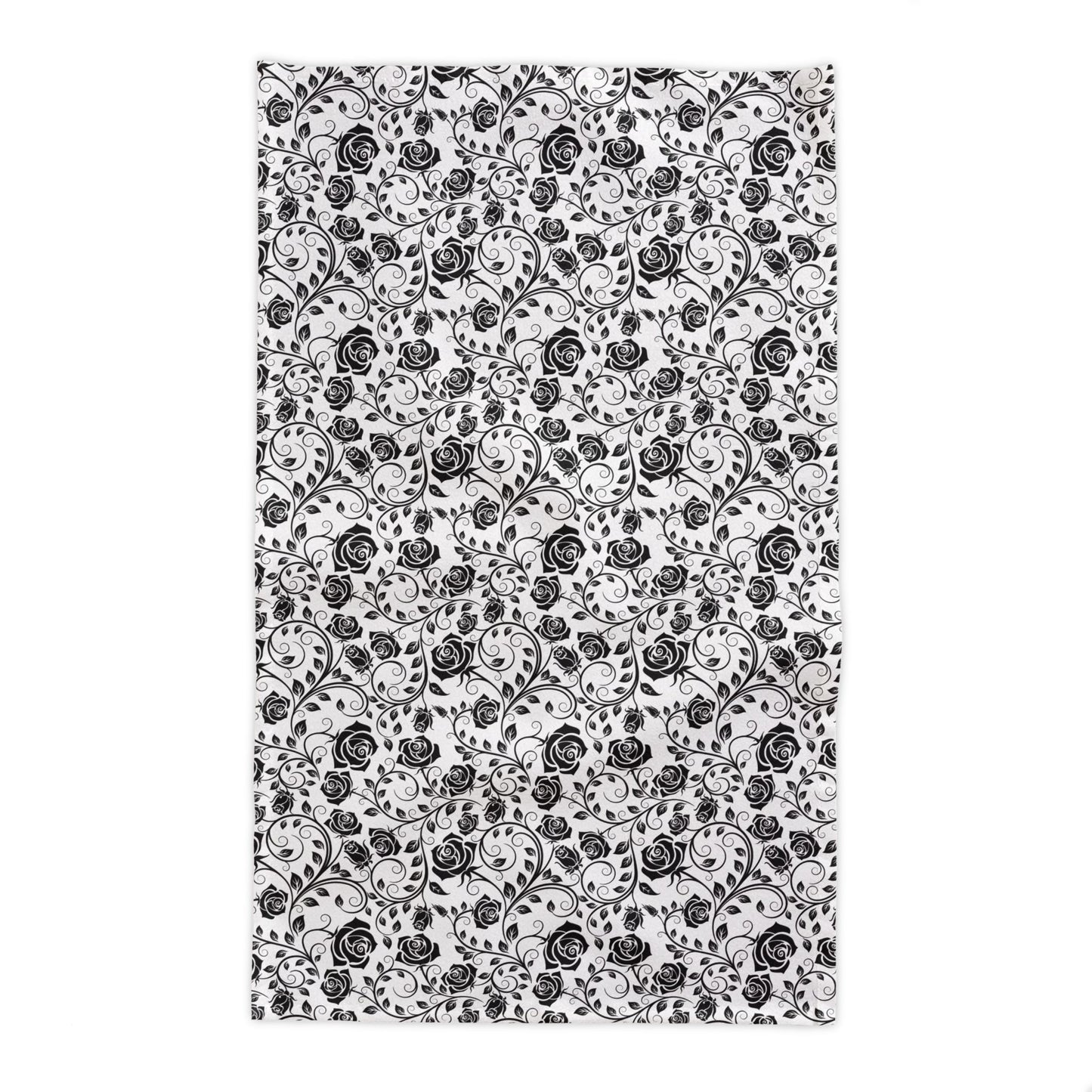 Black floral pattern rectangle tablecloth on a white background