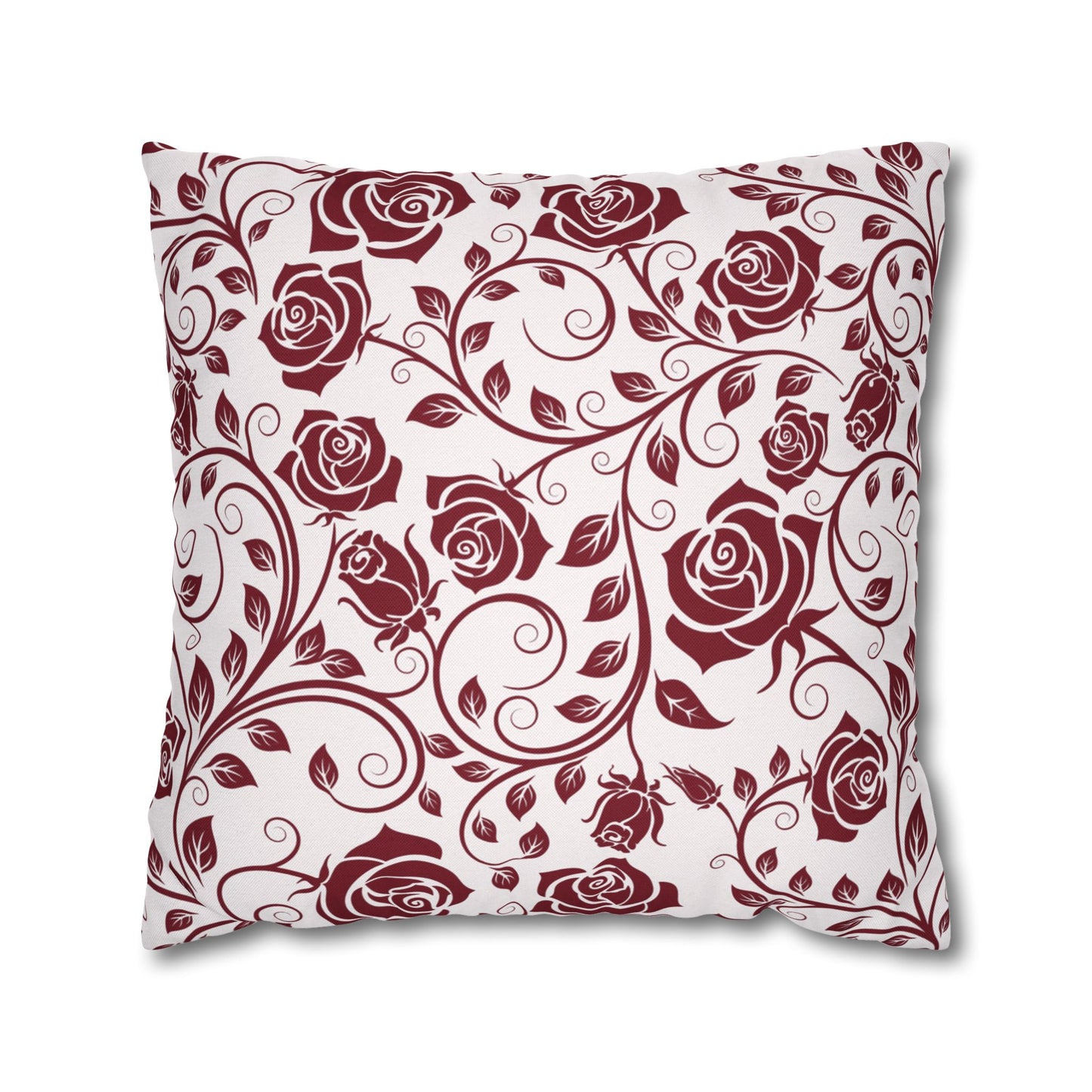 Burgundy Roses Printed Square Pillow Cover (no insert) - Multiple Sizes (14"x14", 16"x16", 18"x18", 20"x20"), Includes zipper closure, Burgundy Red Decorative Throw Pillowcase