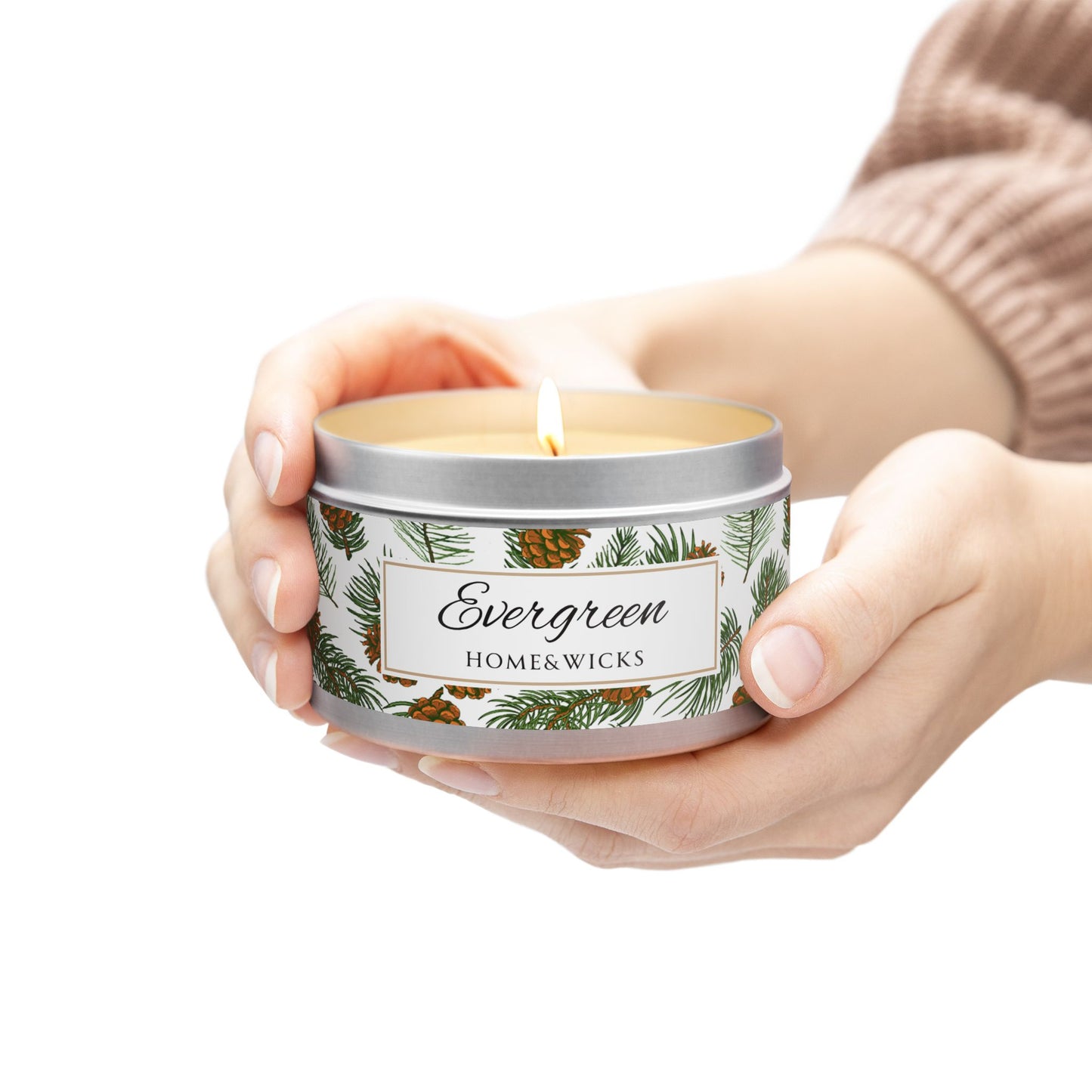 Evergreen Scented Coconut Soy Wax Candle, 8 oz. Silver Tin Jar with Lid - Winter Home Decor, Seasonal Candles for Holiday Celebrations, Christmas Candles