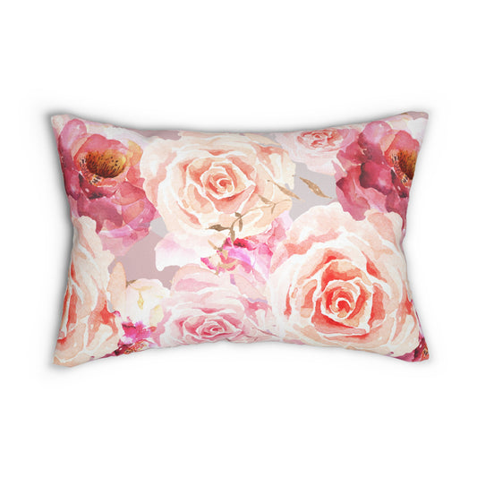 Bohemian Rose Printed  Lumbar Pillow with Insert (20" x 14") - Includes insert and zipper closure
