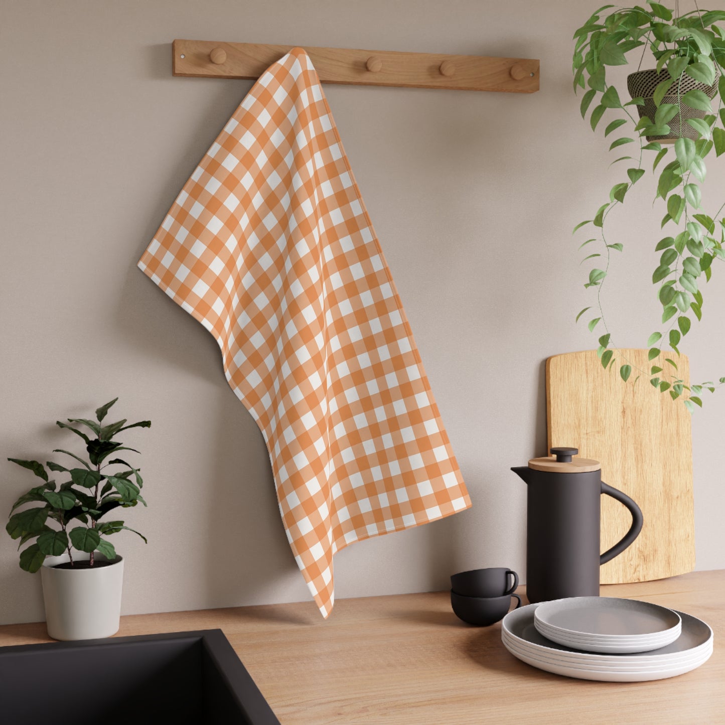 Orange Gingham Tea Towels 18" x 30", 100% Cotton Twill Kitchen Towel- Fall Autumn Kitchen Towels, Cotton Orange Gingham Checked Kitchen Towels, Thanksgiving Tea Towel, Gift for Housewarming, Halloween Kitchen Towel - Priced per towel