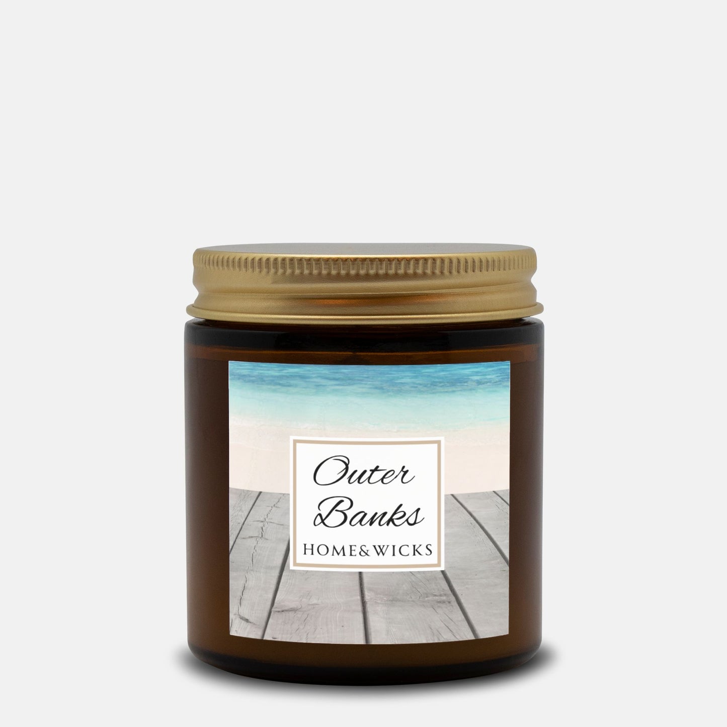 Outer Banks Coconut Apricot Wax Candle, 4 oz. Amber Jar, Gold Lid, Cotton Wick - Coastal Beach Scented Candle, Aromatic Woody Aromatherapy