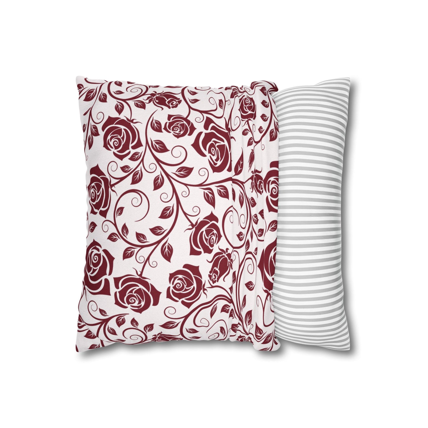 Burgundy Roses Printed Square Pillow Cover (no insert) - Multiple Sizes (14"x14", 16"x16", 18"x18", 20"x20"), Includes zipper closure, Burgundy Red Decorative Throw Pillowcase