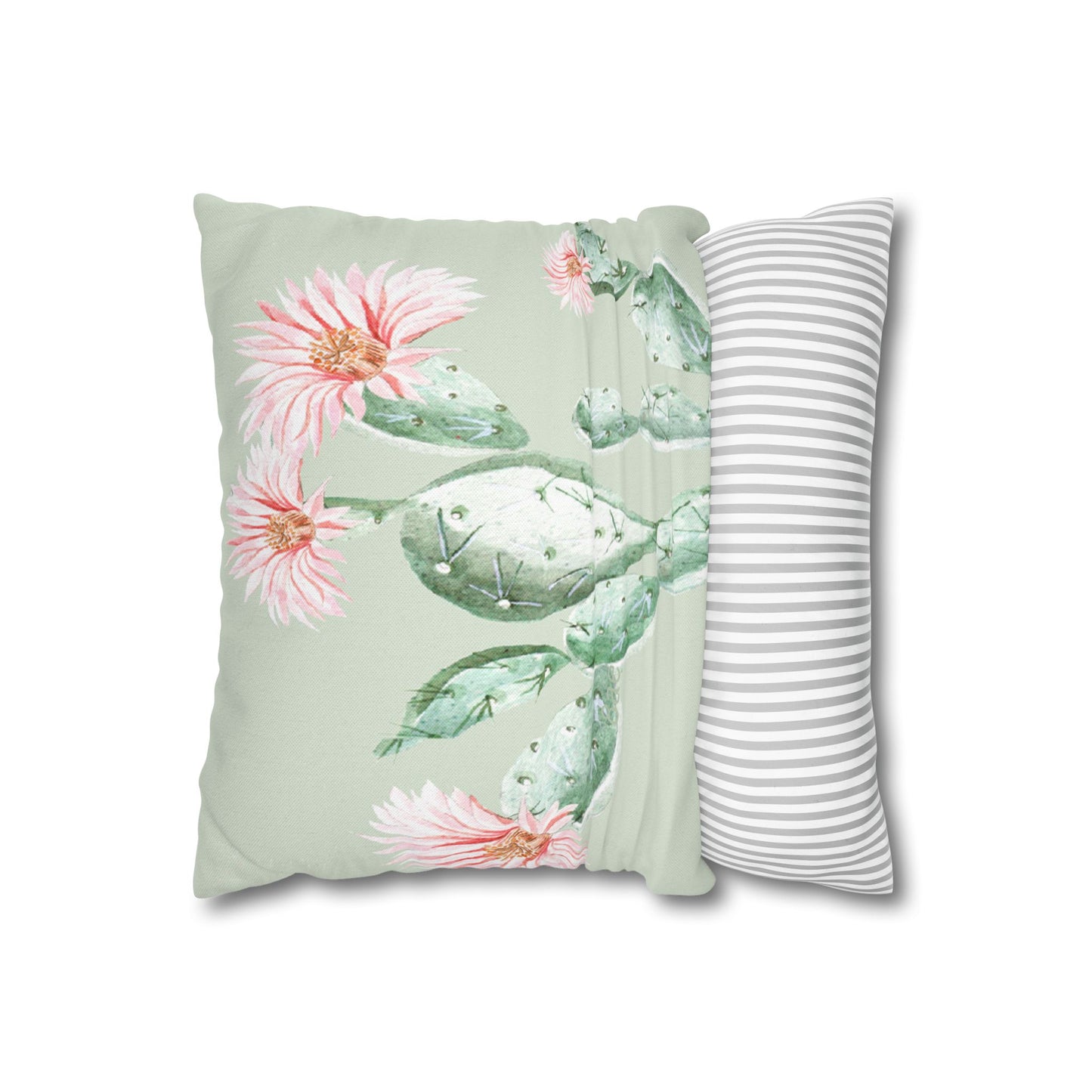 Cactus Flower Printed Square Pillow Cover (no insert) -  Multiple Sizes (14"x14", 16"x16", 18"x18", 20"x20"), Includes zipper closure