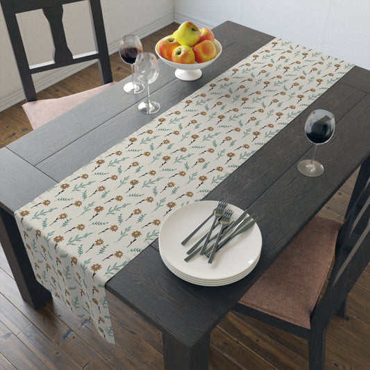 Chamomile Brown Table Runner 16" x 72" or 16" x 90" Sizes, Floral Table Runner, Spring Table Setting, Thanksgiving Table Runner, Housewarming Gift, Farmhouse Table Runner - Cotton Twill or Polyester material choices