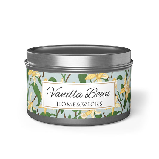 Vanilla Bean Scented Coconut Soy Wax Candle, 8 oz. Silver Tin Jar with Lid - Relaxing Vanilla Candle, Gift for Her, Vanilla Aromatherapy