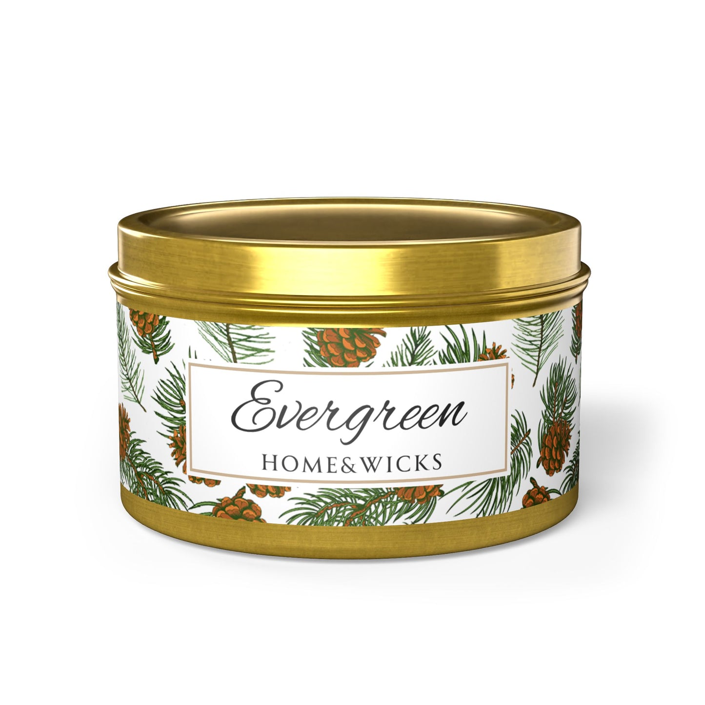 Evergreen Scented Coconut Soy Wax Candle, 8 oz. Gold Tin Jar with Lid - Winter Home Decor, Seasonal Candles for Holiday Celebrations, Christmas Candle