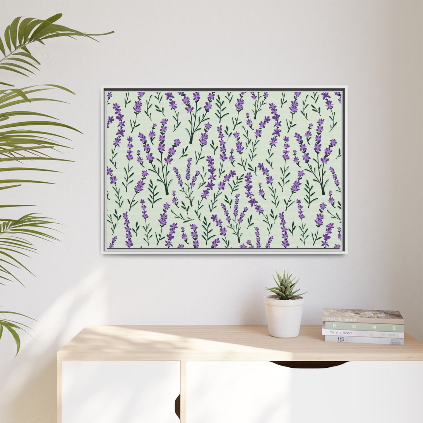 Lavender Sage Framed Matte Canvas Art - Multiple Frame Color &  Size Options