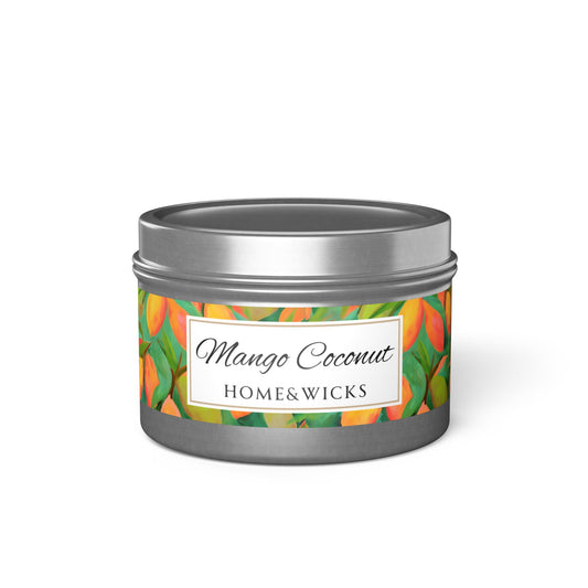 Mango Coconut Scented Coconut Soy Wax Candle, 4 oz. Silver Tin Jar with Lid - Fruity Candle, Gift for Her, Tropical Candle, Summer Decor