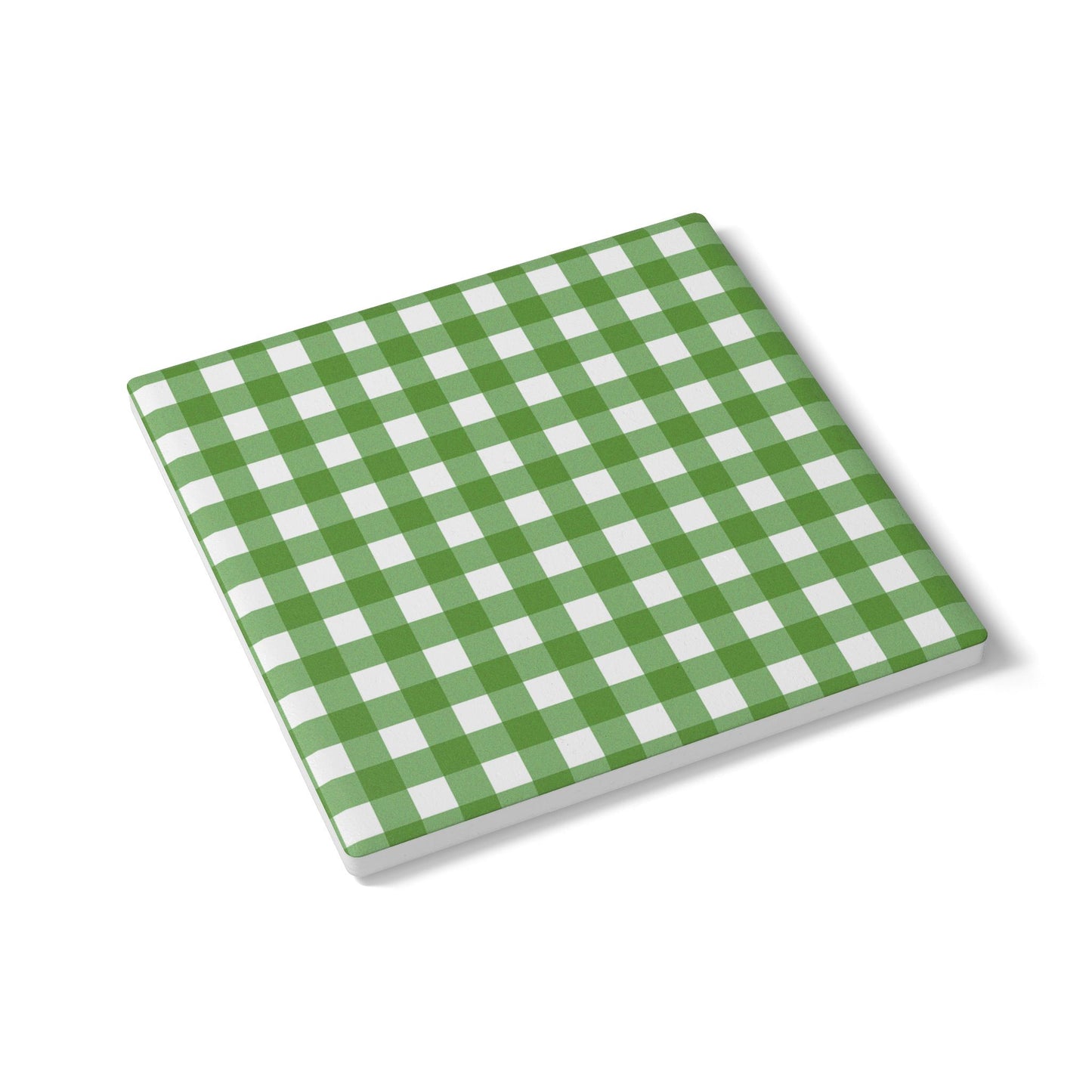 Green Gingham Ceramic Tile Coaster - Cork Backed, Round or Square Size Choices, Perfect for Christmas, Green Home Decor & Gifts - Priced per coaster