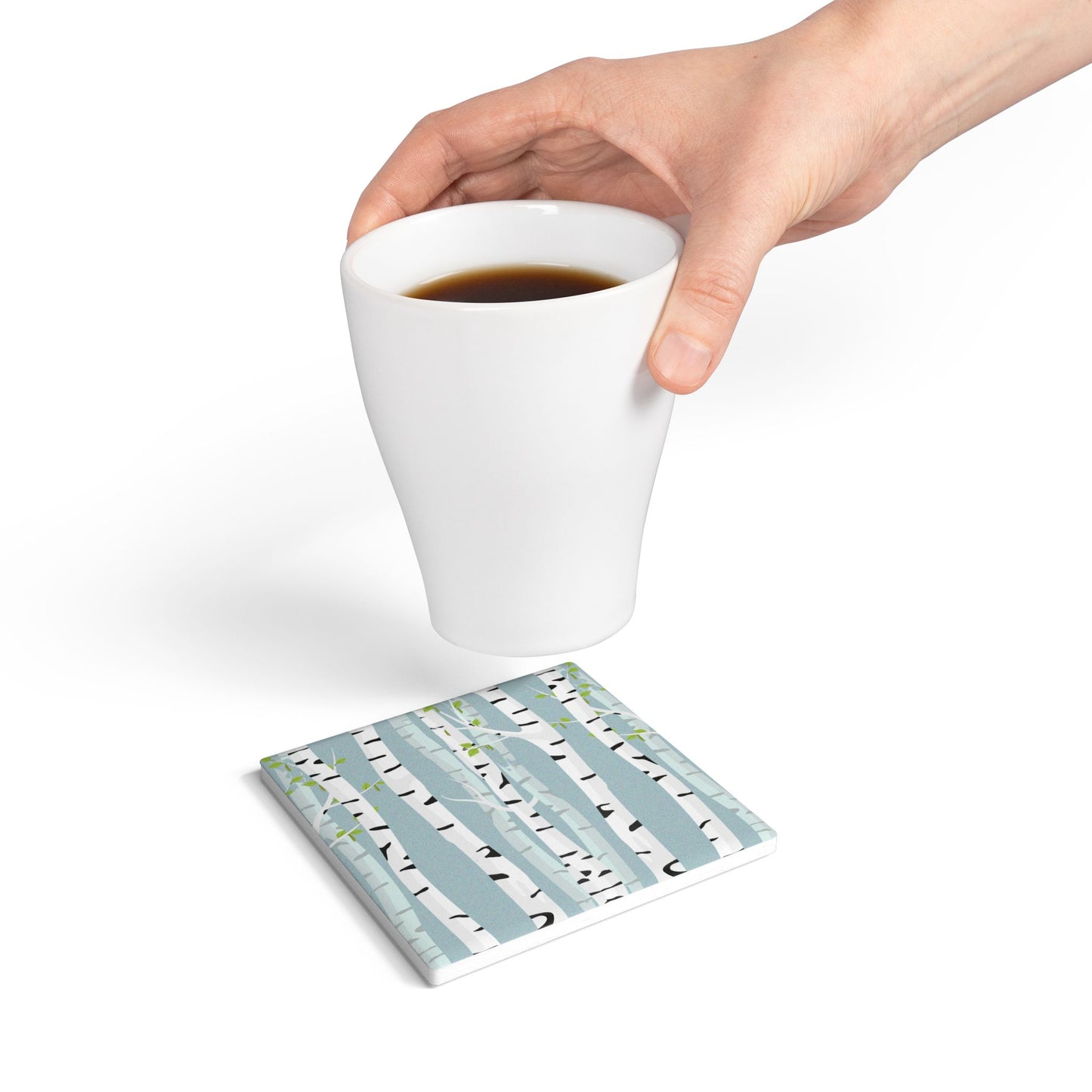 White Birch - Ceramic Tile Coaster, Cork Backed - Round or Square Size Choices,  Perfect for Home Decor & Gifts - Priced per coaster
