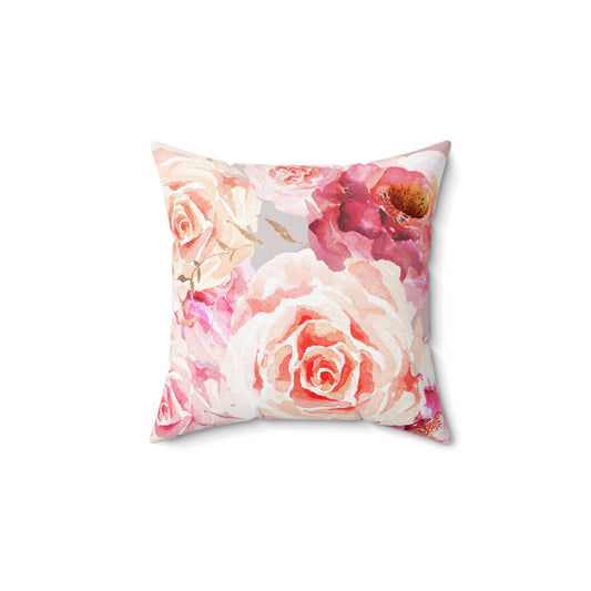 Bohemian Rose Printed Square Pillow Cover with Insert -  Multiple Sizes (14"x14", 16"x16", 18"x18", 20"x20"), Includes insert and zipper closure