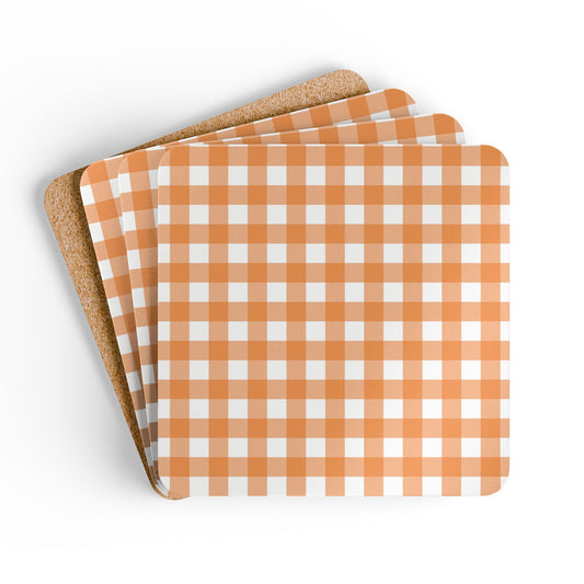 Orange Gingham - 4 Coasters Set, Farmhouse Decor, Orange Checkered Square Coaster Set,  Halloween Coasters, Fall Table Decor, Orange Coaster Set, Birthday Party Coasters