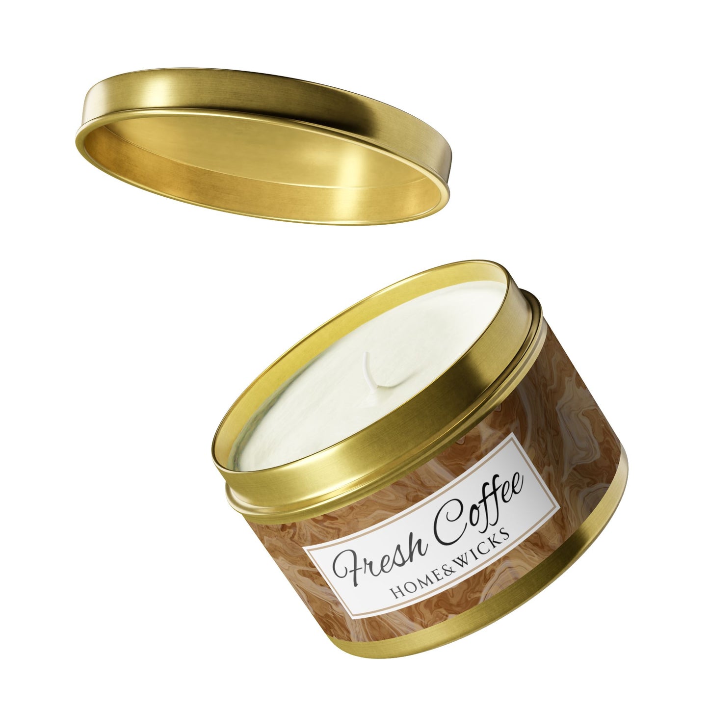 Fresh Coffee Scented Coconut Soy Wax Candle, 8 oz. Gold Tin Jar with Lid - Winter Home Decor, Seasonal Candles for Holiday Celebrations, Christmas Candle