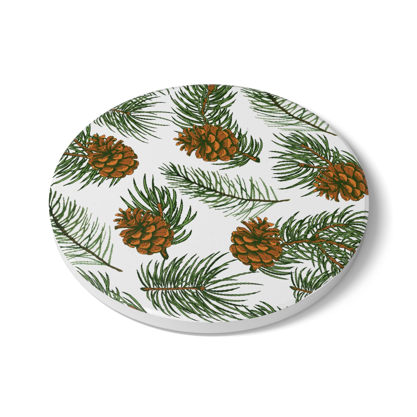 Needles & Cones - Ceramic Tile Coaster, Cork Backed - Round or Square Size Choices,  Perfect for Home Decor & Gifts - Priced per coaster