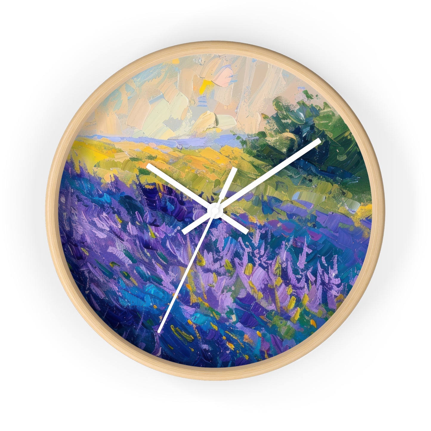 Lavender Fields Wall Clock - Select from Black, White or Natural Wood Color
