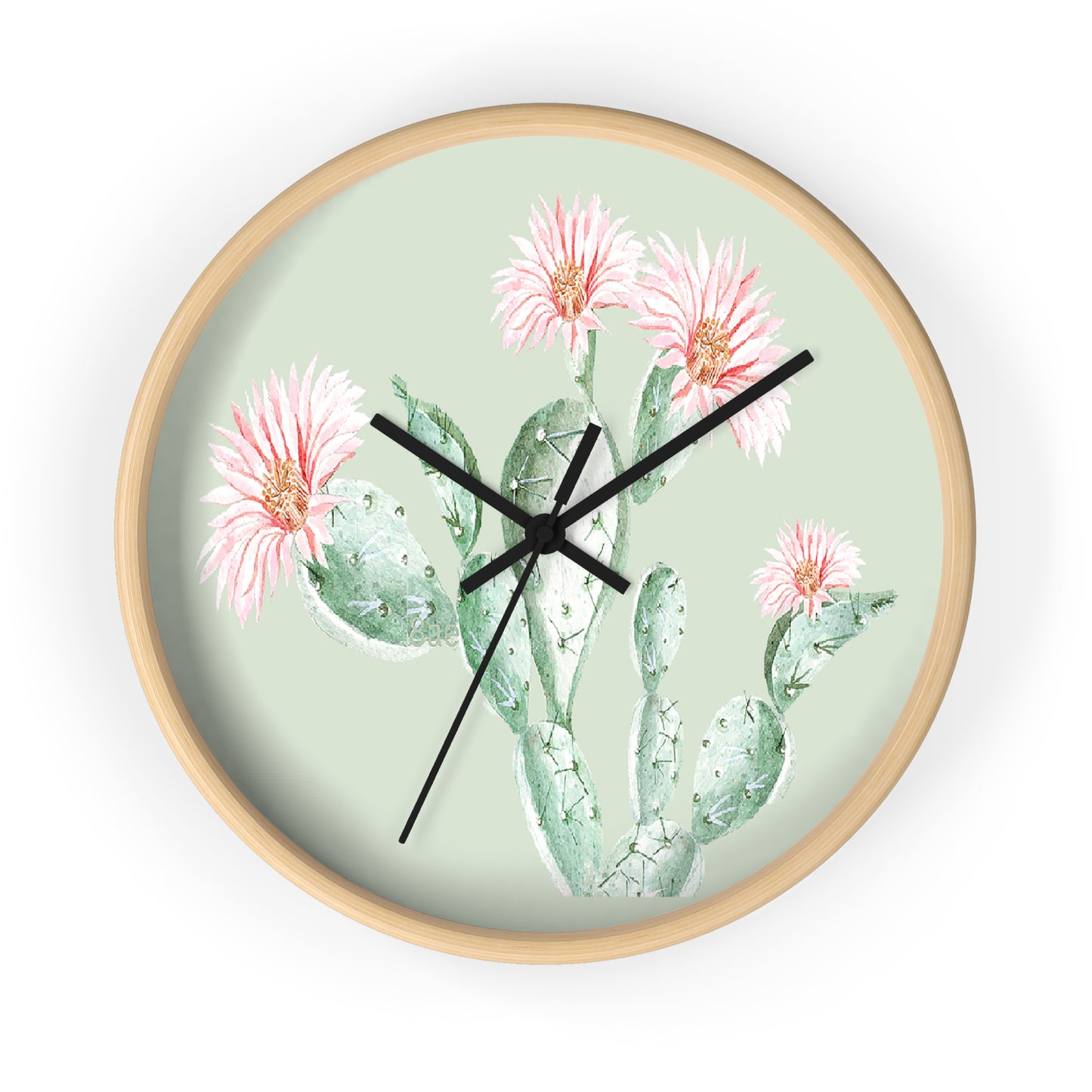 Cactus Flower Wall Clock - Select from Black, White or Natural Wood Color