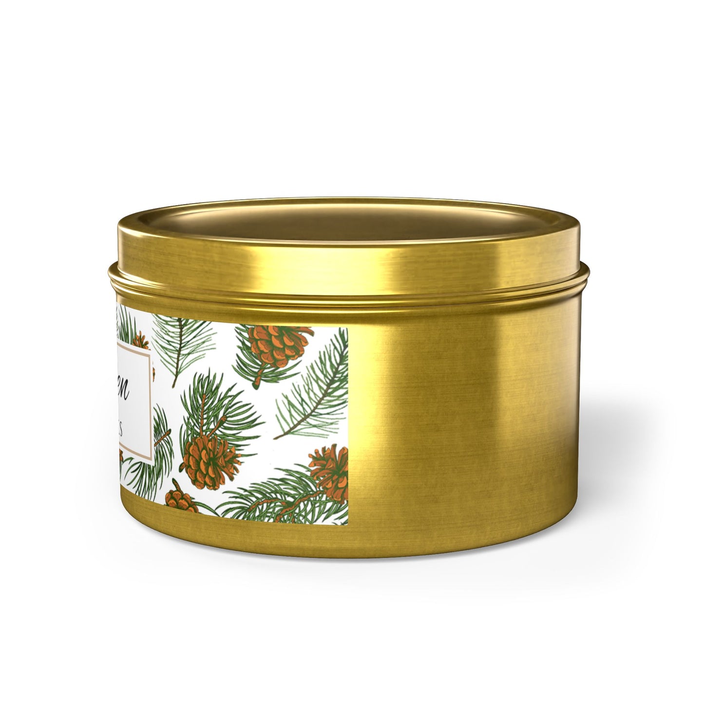 Evergreen Scented Coconut Soy Wax Candle, 8 oz. Gold Tin Jar with Lid - Winter Home Decor, Seasonal Candles for Holiday Celebrations, Christmas Candle