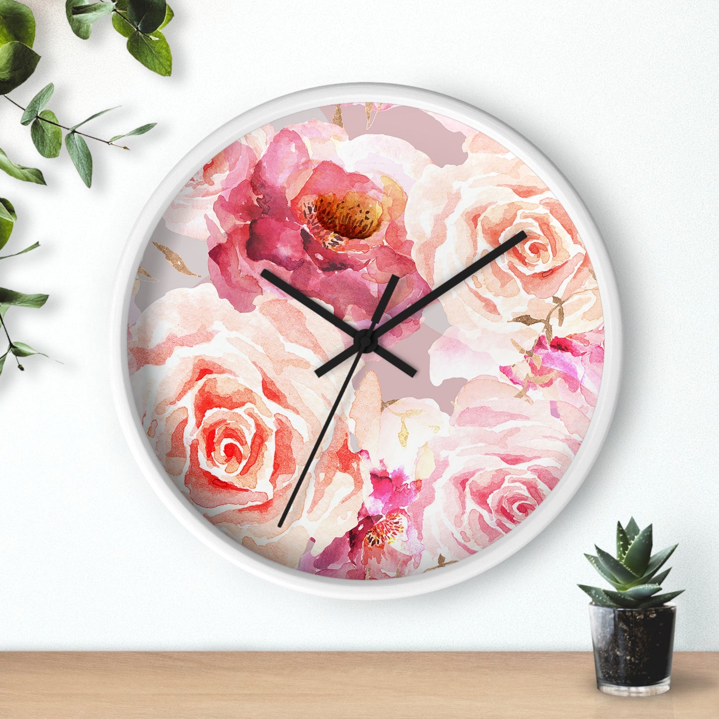 Bohemian Rose Wall Clock - Select from Black, White or Natural Wood Color