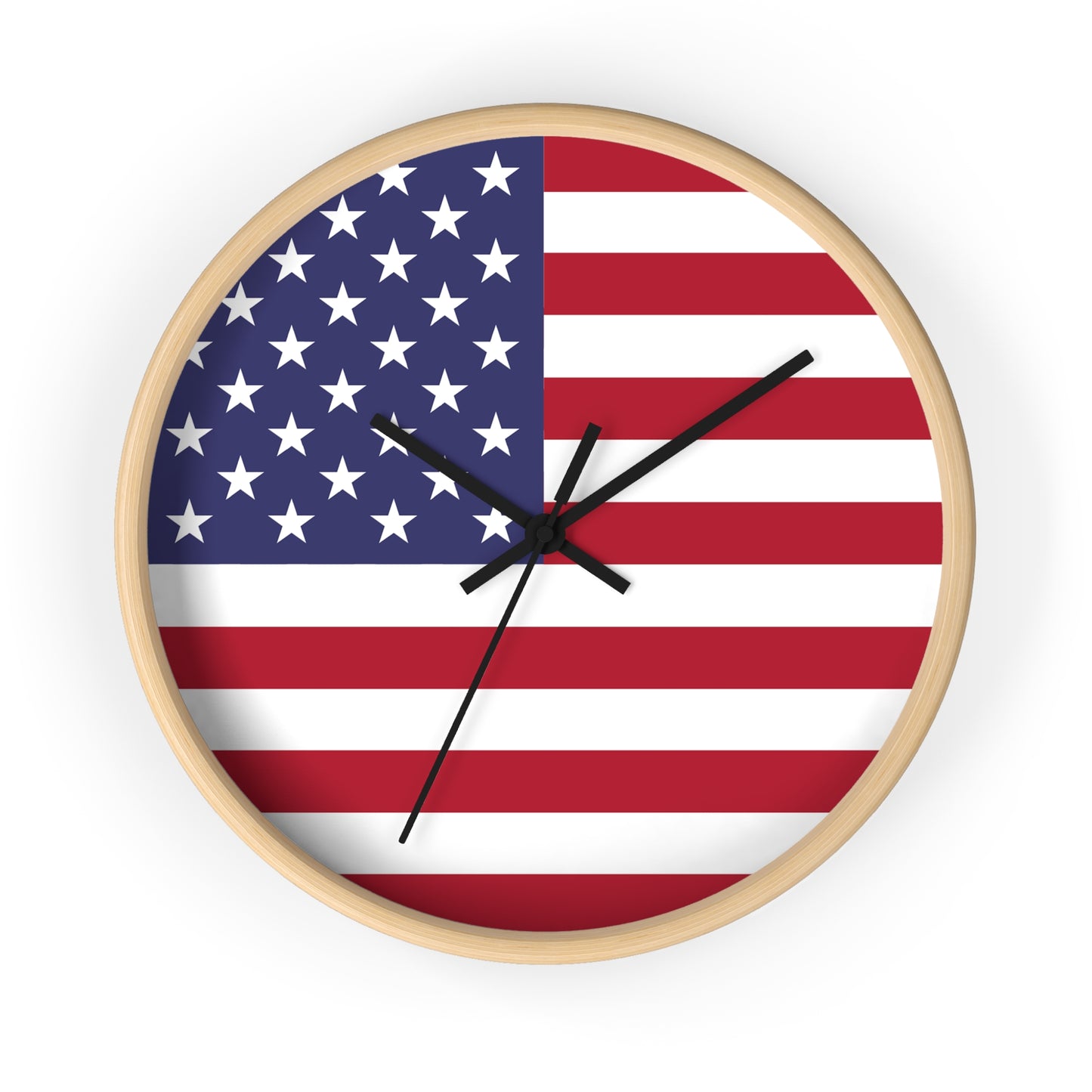 American Flag Wall Clock - Select from Black, White or Natural Wood Frame Color - Patriotic Design, Home Decor, USA Pride, Independence Day, Gifts for Him/Her, Office Decor