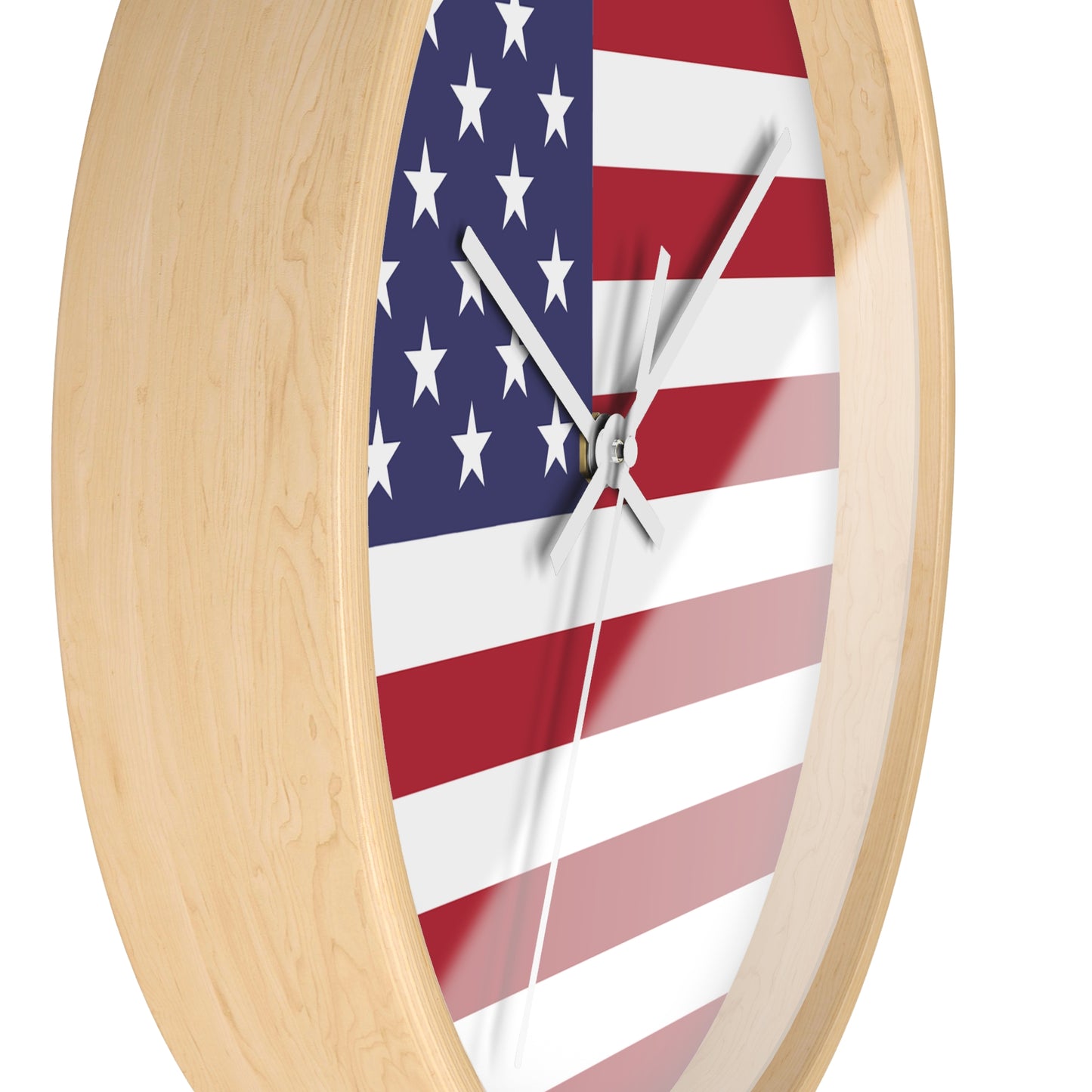 American Flag Wall Clock - Select from Black, White or Natural Wood Frame Color - Patriotic Design, Home Decor, USA Pride, Independence Day, Gifts for Him/Her, Office Decor