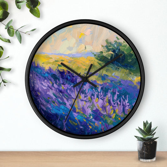 Lavender Fields Wall Clock - Select from Black, White or Natural Wood Color