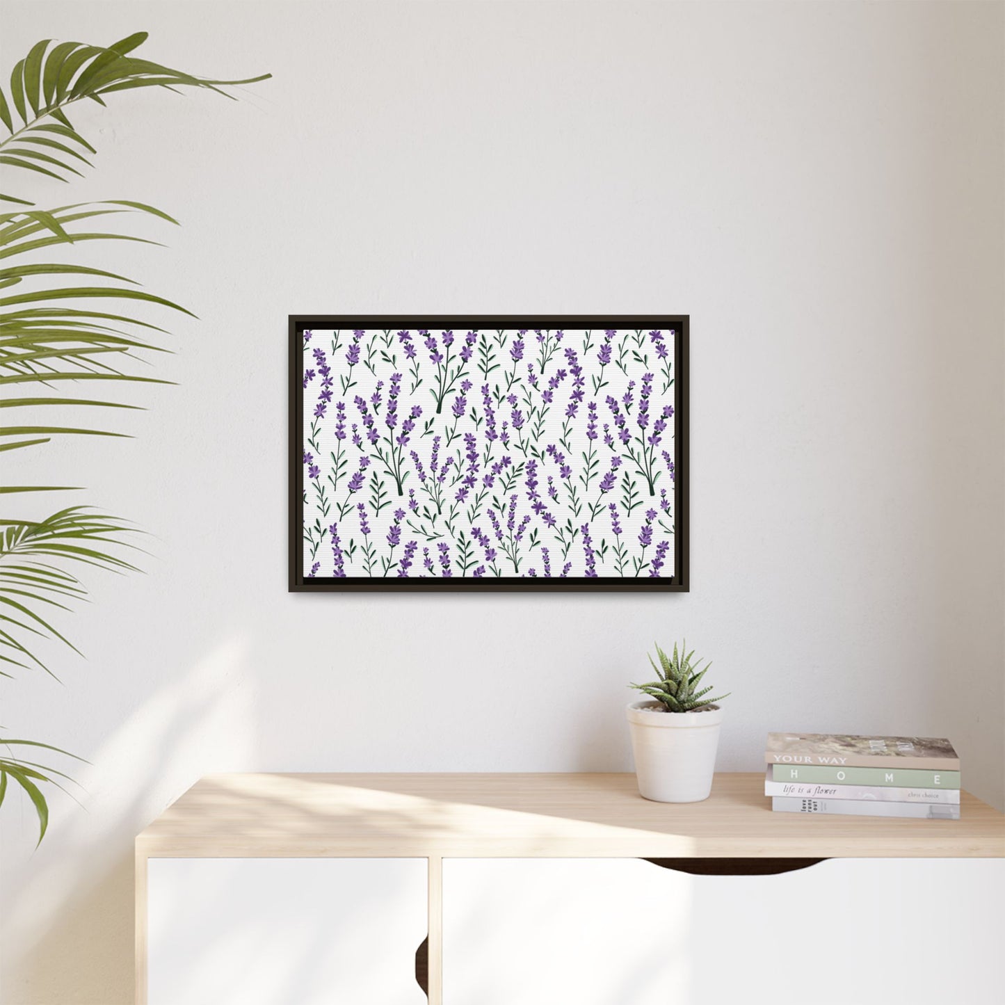 Lavender White Framed Matte Canvas Art - Multiple Frame Color &  Size Options