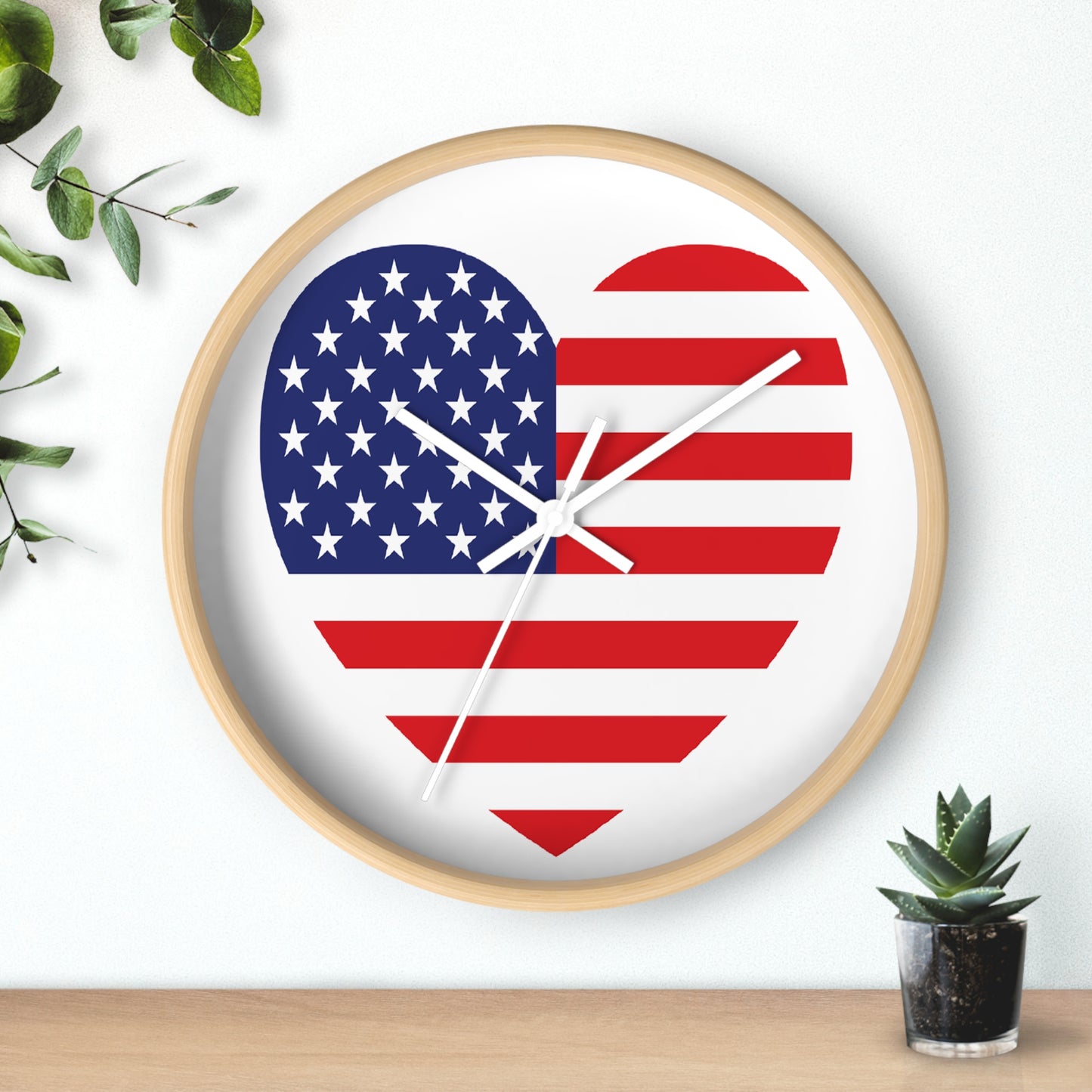 American Flag Heart - Select from Black, White or Natural Wood Color - Patriotic Heart Wall Clock | USA Love Home Decor, American Flag Clock, Gift for Veterans, Independence Day Celebration, Rustic Wall Art