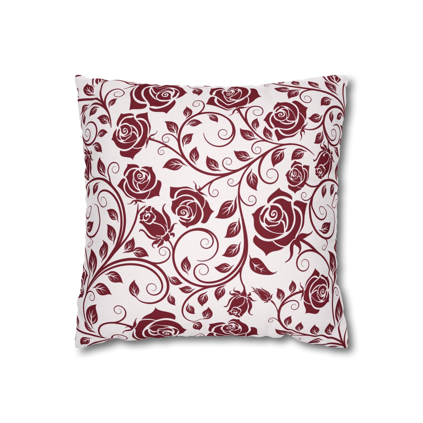 Burgundy Roses Printed Square Pillow Cover (no insert) - Multiple Sizes (14"x14", 16"x16", 18"x18", 20"x20"), Includes zipper closure, Burgundy Red Decorative Throw Pillowcase