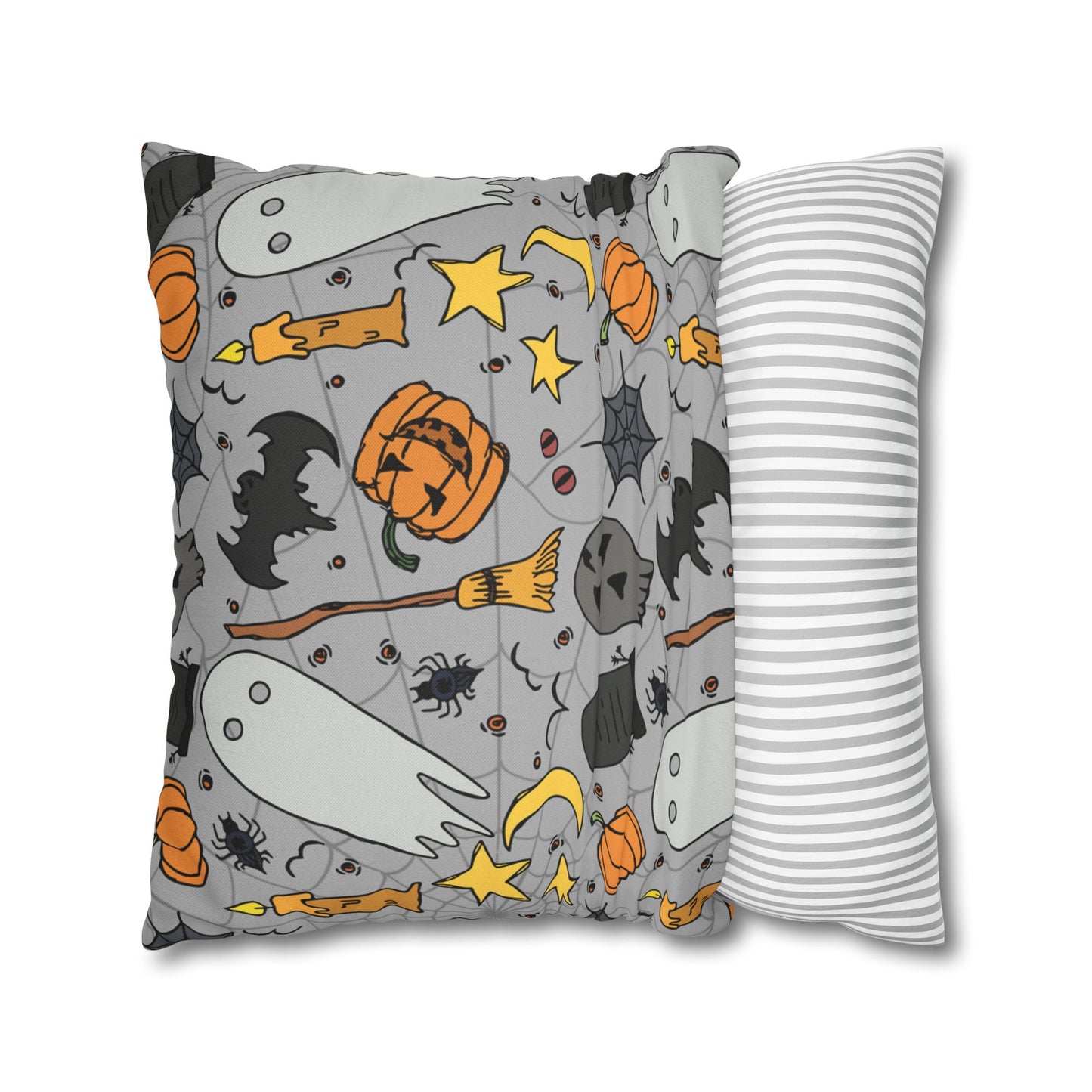Halloween Fun Printed Square Pillow Cover (no insert) - Multiple Sizes (14"x14", 16"x16", 18"x18", 20"x20"), Includes insert and zipper closure - Halloween Ghosts Decorative Pillowcase, Spooky Home Decor, Halloween Accent Throw Pillowcase