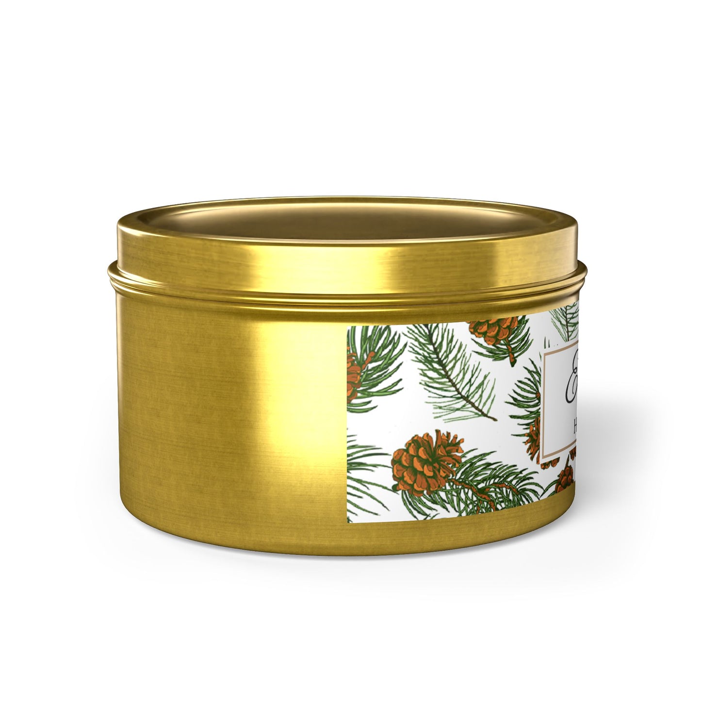 Evergreen Scented Coconut Soy Wax Candle, 8 oz. Gold Tin Jar with Lid - Winter Home Decor, Seasonal Candles for Holiday Celebrations, Christmas Candle