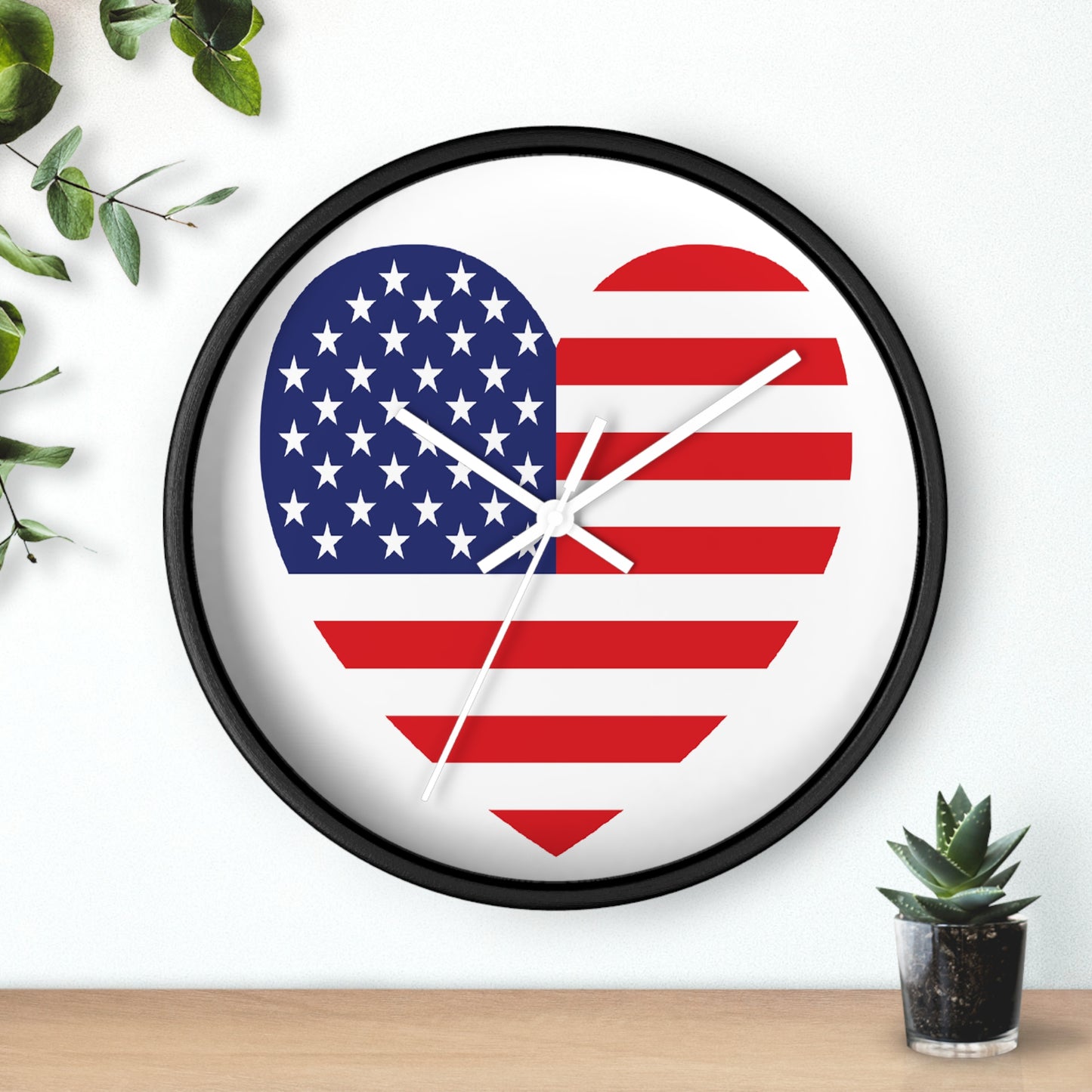 American Flag Heart - Select from Black, White or Natural Wood Color - Patriotic Heart Wall Clock | USA Love Home Decor, American Flag Clock, Gift for Veterans, Independence Day Celebration, Rustic Wall Art