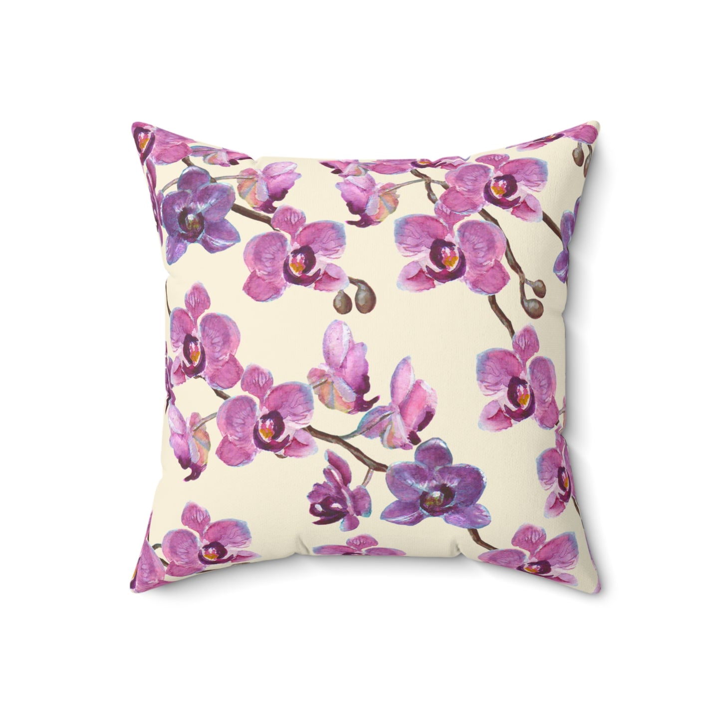 Vanilla Orchid Printed Square Pillow Cover with Insert -  Multiple Sizes (14"x14", 16"x16", 18"x18", 20"x20"), Includes insert and zipper closure