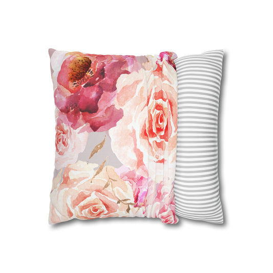 Bohemian Rose Printed Square Pillow Cover (no insert) -  Multiple Sizes (14"x14", 16"x16", 18"x18", 20"x20"), Includes zipper closure