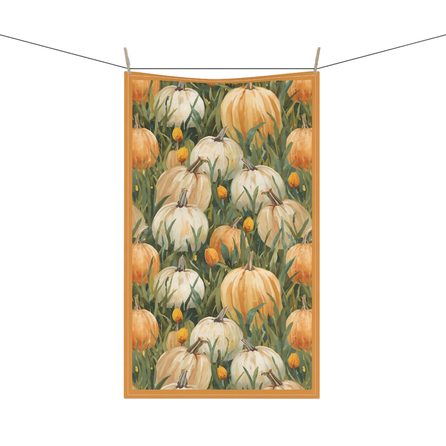 Pumpkin Patch Tea Towel 18" x 30", 100% Cotton Twill - Fall Autumn Kitchen Towels, Cotton Pumpkin Kitchen Towels, Thanksgiving Tea Towel, Gift for Housewarming, Halloween Kitchen Towel - Priced per towel
