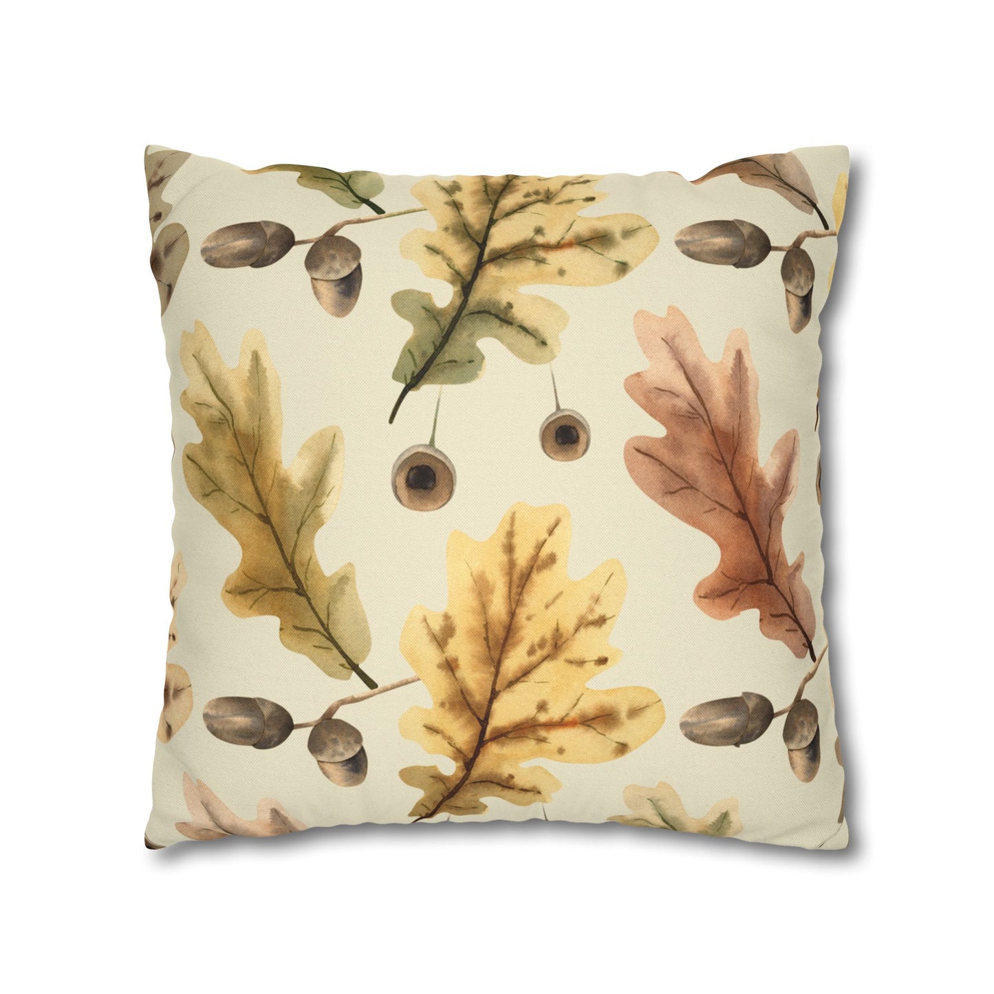Oak Leaves Printed Square Pillow Cover (no insert) -  Multiple Sizes (14"x14", 16"x16", 18"x18", 20"x20"), Includes zipper closure