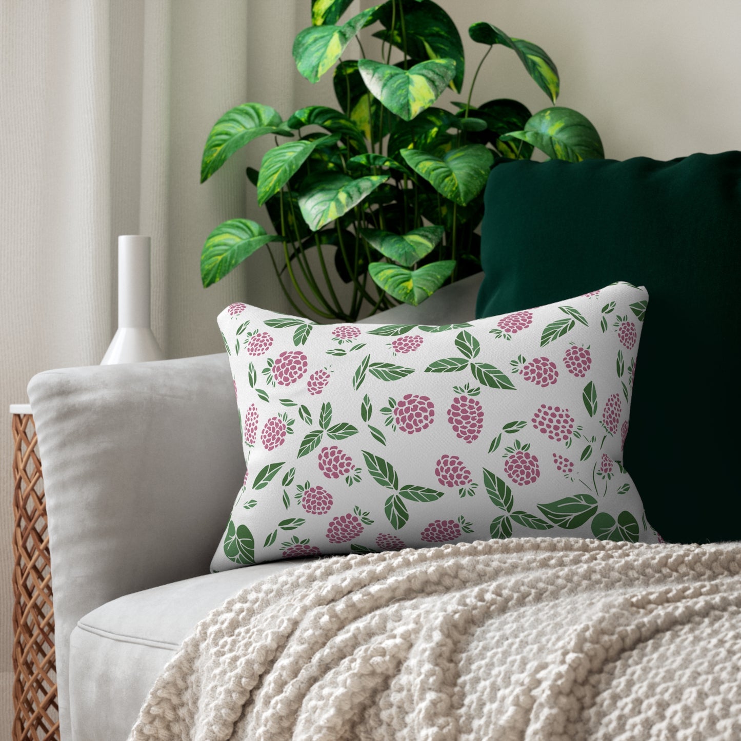 Pink Berry Printed  Lumbar Pillow with Insert (20" x 14") - Includes insert and zipper closure