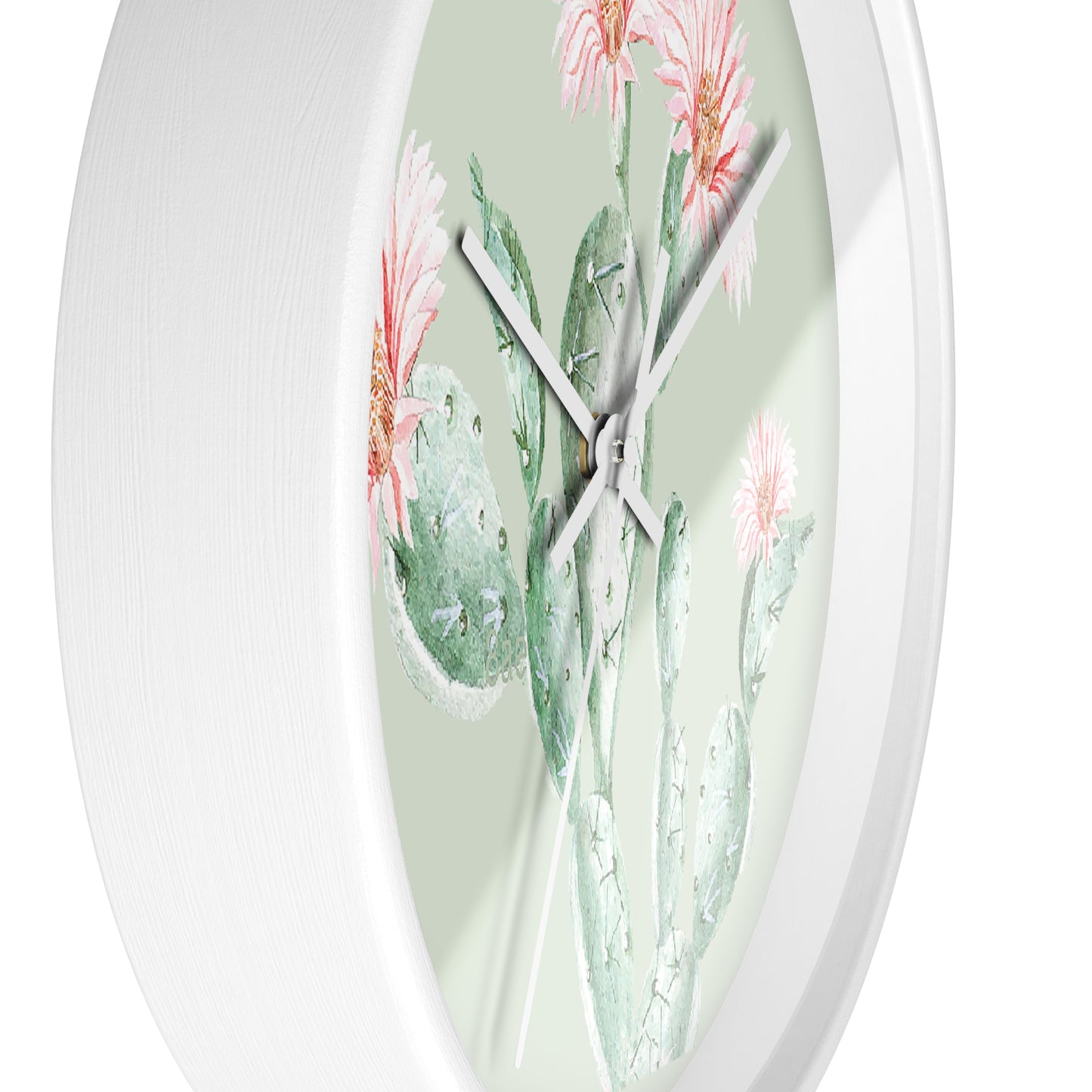 Cactus Flower Wall Clock - Select from Black, White or Natural Wood Color