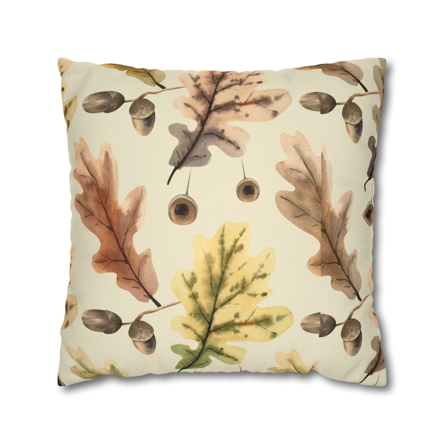 Oak Leaves Printed Square Pillow Cover (no insert) -  Multiple Sizes (14"x14", 16"x16", 18"x18", 20"x20"), Includes zipper closure